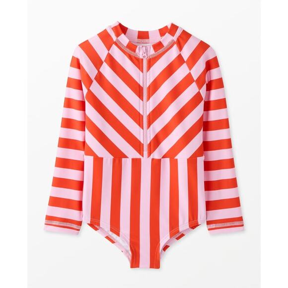 Hanna Andersson Toddler One Piece Rash Guard Swimsuit Long Sleeve 85 2T Striped - Picture 1 of 7